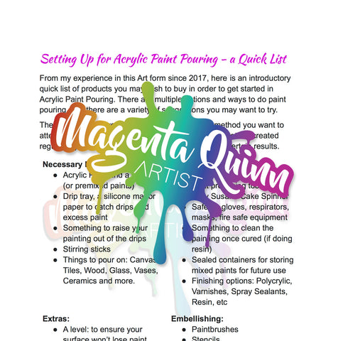 Digital Download - Setting Up for Acrylic Paint Pouring - a Quick List (Free)